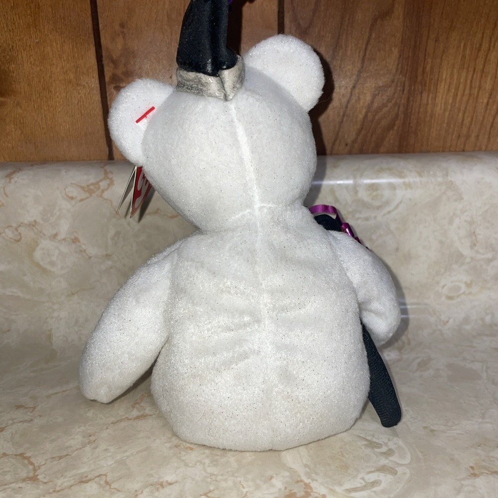 TY Beanie Baby Happy‎ NEW YEAR Bear 2006 White Bear With Party Favors Ribbons - Picture 5 of 8